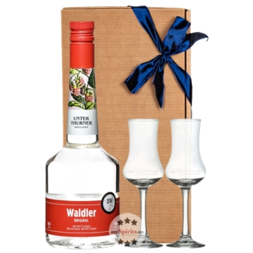 Unterthurner Geschenkset Waldler original & 2 Schnapskelche / 39% vol. / 0,7 l in Geschenk-Schachtel