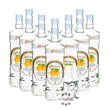 12 x Prinz Williams-Birnen Schnaps / 40 % Vol. / 12 x 1,0 Liter-Flasche + 2 x gratis mySpirits-Schnapskelch