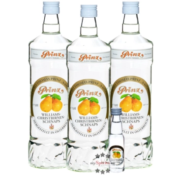Prinz: Williams-Birnen Schnaps Kombi / 40 % Vol. / 3 x 1,0 Liter-Flasche + 1 x 0,02 Liter-Miniatur