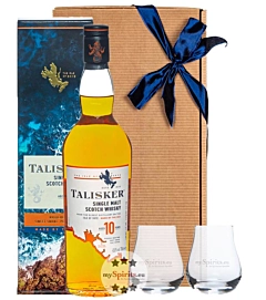 Set: Talisker 10 Jahre Whisky 45,8 % vol. 0,7 l & 2 mySpirits Nosing-Gl&auml;ser in Geschenk-Schachtel