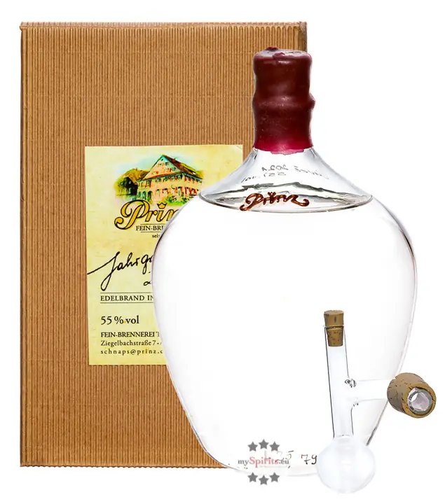 Prinz Cuv&eacute;e 2021 (Gravensteiner Apfel, Saubirne, Sanddorn) / 55 % Vol. / 0,7 Liter-Flasche in Holzrahmen