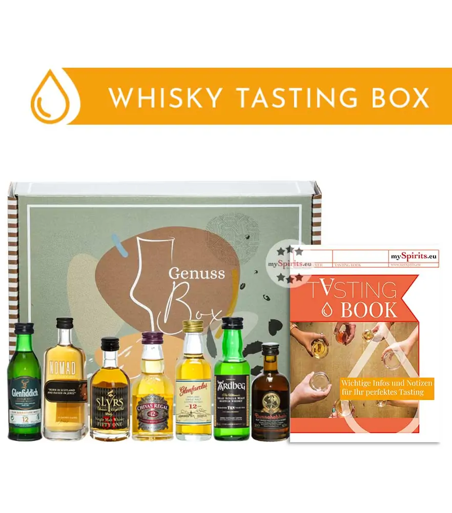 Whisky Tasting Set „Original Miniaturen“ / 40 - 46,3 % Vol. / 7 x 0,05 l in Genuss-Box mit Tasting-Booklet