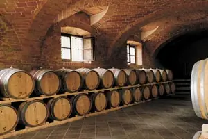 Blick in das Barrique-Lager von Berta Das Fasslager der Distillerie Berta